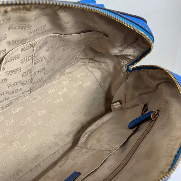 MICHAEL KORS Large Blue Boston Bowlers Satchel Shoulder Bag w/ Bag Charm EUC - Picture 10 of 14